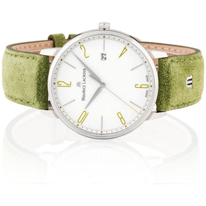 Maurice Lacroix Eliros Date GREEN Herren-Armbanduhr EL1118-SS001-120 Lederband grün Zifferblatt weiß/grün Saphirglas Swiss Made NEU OVP. mit Box Papiere 2 Jahre Hersteller-Garantie