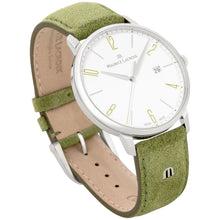 Laden Sie das Bild in den Galerie-Viewer, Maurice Lacroix Eliros Date GREEN Herren-Armbanduhr EL1118-SS001-120 Lederband grün Zifferblatt weiß/grün Saphirglas Swiss Made NEU OVP. mit Box Papiere 2 Jahre Hersteller-Garantie