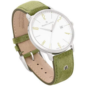 Maurice Lacroix Eliros Date GREEN Herren-Armbanduhr EL1118-SS001-120 Lederband grün Zifferblatt weiß/grün Saphirglas Swiss Made NEU OVP. mit Box Papiere 2 Jahre Hersteller-Garantie