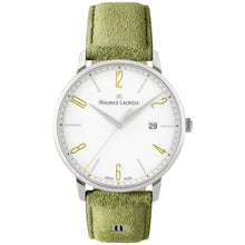 Laden Sie das Bild in den Galerie-Viewer, Maurice Lacroix Eliros Date GREEN Herren-Armbanduhr EL1118-SS001-120 Lederband grün Zifferblatt weiß/grün Saphirglas Swiss Made NEU OVP. mit Box Papiere 2 Jahre Hersteller-Garantie