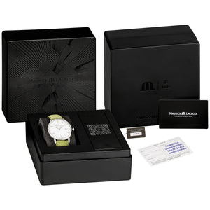 Maurice Lacroix Eliros Date GREEN Herren-Armbanduhr EL1118-SS001-120 Lederband grün Zifferblatt weiß/grün Saphirglas Swiss Made NEU OVP. mit Box Papiere 2 Jahre Hersteller-Garantie
