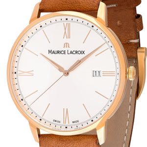 Maurice Lacroix Eliros Date Herren-Armbanduhr EL1118-PVP01-111-2 Gold mit Lederband cognac Saphirglas Swiss Made NEU OVP. mit Box Papiere 2 Jahre Hersteller-Garantie