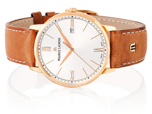 Maurice Lacroix Eliros Date Herren-Armbanduhr EL1118-PVP01-111-2 Gold mit Lederband cognac Saphirglas Swiss Made NEU OVP. mit Box Papiere 2 Jahre Hersteller-Garantie