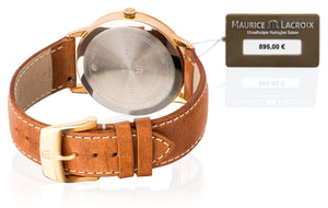 Maurice Lacroix Eliros Date Herren-Armbanduhr EL1118-PVP01-111-2 Gold mit Lederband cognac Saphirglas Swiss Made NEU OVP. mit Box Papiere 2 Jahre Hersteller-Garantie