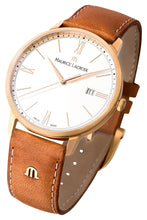 Laden Sie das Bild in den Galerie-Viewer, Maurice Lacroix Eliros Date Herren-Armbanduhr EL1118-PVP01-111-2 Gold mit Lederband cognac Saphirglas Swiss Made NEU OVP. mit Box Papiere 2 Jahre Hersteller-Garantie
