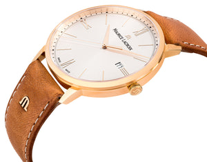 Maurice Lacroix Eliros Date Herren-Armbanduhr EL1118-PVP01-111-2 Gold mit Lederband cognac Saphirglas Swiss Made NEU OVP. mit Box Papiere 2 Jahre Hersteller-Garantie