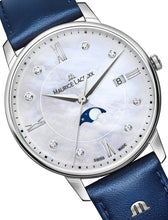 Laden Sie das Bild in den Galerie-Viewer, Maurice Lacroix Eliros Moonphase EL1096-SS001-170-1 Mother-of-Pearl Diamonds  | Damen Uhr Perlmutt Diamanten Zifferblatt Lederband blau