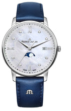 Laden Sie das Bild in den Galerie-Viewer, Maurice Lacroix Eliros Moonphase EL1096-SS001-170-1 Mother-of-Pearl Diamonds  | Damen Uhr Perlmutt Diamanten Zifferblatt Lederband blau