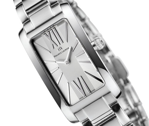 Maurice Lacroix Fiaba Rectangulaire Damen-Armbanduhr FA2164-SS002-113 Edelstahlband silber Zifferblatt silber römisch NEU OVP. mit Box Papiere Garantiekarte 2 Jahre internationale Hersteller-Garantie