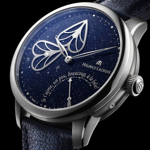 Maurice Lacroix Masterpiece Embrace Manufaktur | MP6068-SS001-430-1 | Damen-Armbanduhr | Automatik | Schweizer Kaliber | Saphirglas | Aventurinblaues Zifferblatt mit Diamanten | Lederband blau | NEU OVP. mit Box & Garantiekarte