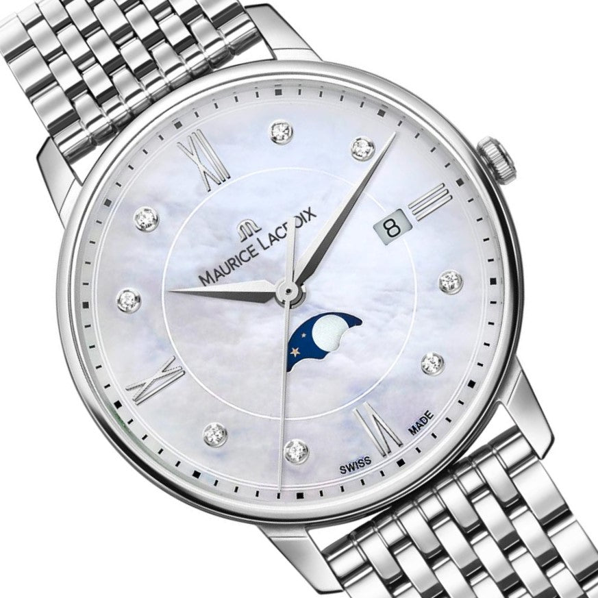 Maurice Lacroix Eliros Moonphase EL1096-SS002-170-1 Mother-of-Pearl Diamonds  | Damen Uhr Edelstahl Perlmutt Diamanten Zifferblatt