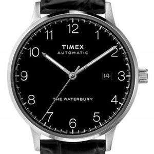 Timex Waterbury Automatic TW2T70000 Herren-Armbanduhr Zifferblatt schwarz Lederband schwarz Datumsanzeige Automatik NEU OVP mit Box Papiere Anleitung 2 Jahre Hersteller-Garantie