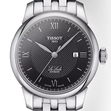 Laden Sie das Bild in den Galerie-Viewer, Tissot Le Locle Automatic Lady | T006.207.11.058.00 | Damenuhr Classic | 29mm Schwarz Guilloché | ETA 2671 Automatik Swiss Made | Saphirglas | Sichtglasboden | Edelstahlband Schmetterlings-Faltschließe | NEU OVP Box Papiere 2 Jahre Garantie