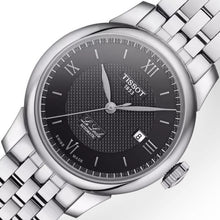Laden Sie das Bild in den Galerie-Viewer, Tissot Le Locle Automatic Lady | T006.207.11.058.00 | Damenuhr Classic | 29mm Schwarz Guilloché | ETA 2671 Automatik Swiss Made | Saphirglas | Sichtglasboden | Edelstahlband Schmetterlings-Faltschließe | NEU OVP Box Papiere 2 Jahre Garantie