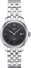 Laden Sie das Bild in den Galerie-Viewer, Tissot Le Locle Automatic Lady | T006.207.11.058.00 | Damenuhr Classic | 29mm Schwarz Guilloché | ETA 2671 Automatik Swiss Made | Saphirglas | Sichtglasboden | Edelstahlband Schmetterlings-Faltschließe | NEU OVP Box Papiere 2 Jahre Garantie