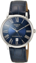 Laden Sie das Bild in den Galerie-Viewer, Tissot Carson Premium Powermatic80 T122.407.16.043.00 Herren-Armbanduhr Swiss Made ETA Automatik 80 Stunden Gangreserve Saphirglas Lederband blau Zifferblatt blau mit Box Papiere Garantiekarte 2 Jahre Hersteller-Garantie