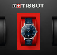 Laden Sie das Bild in den Galerie-Viewer, Tissot Carson Premium Powermatic80 T122.407.16.043.00 Herren-Armbanduhr Swiss Made ETA Automatik 80 Stunden Gangreserve Saphirglas Lederband blau Zifferblatt blau mit Box Papiere Garantiekarte 2 Jahre Hersteller-Garantie