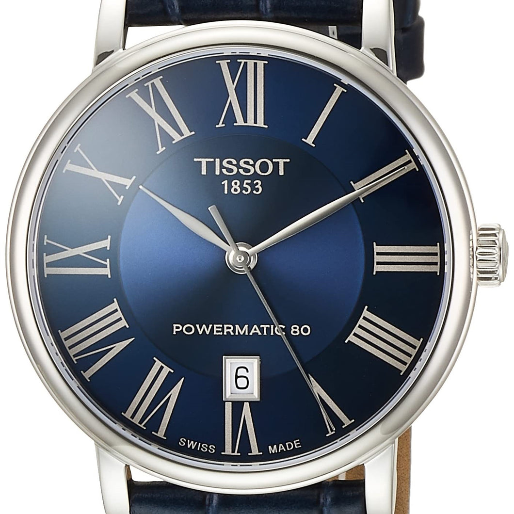 Tissot Carson Premium Powermatic80 T122.407.16.043.00 Herren-Armbanduhr Swiss Made ETA Automatik 80 Stunden Gangreserve Saphirglas Lederband blau Zifferblatt blau mit Box Papiere Garantiekarte 2 Jahre Hersteller-Garantie