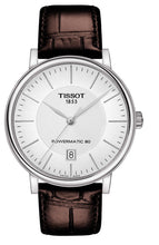 Laden Sie das Bild in den Galerie-Viewer, Tissot Carson Premium Powermatic80 | T122.407.16.031.00 | Herrenuhr | Swiss Made Automatik | 80h Gangreserve | Saphirglas | Lederband braun | Zifferblatt silber | NEU OVP mit Box &amp; Garantiekarte
