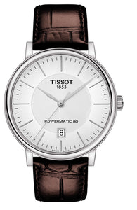 Tissot Carson Premium Powermatic80 | T122.407.16.031.00 | Herrenuhr | Swiss Made Automatik | 80h Gangreserve | Saphirglas | Lederband braun | Zifferblatt silber | NEU OVP mit Box & Garantiekarte