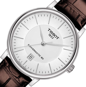 Tissot Carson Premium Powermatic80 | T122.407.16.031.00 | Herrenuhr | Swiss Made Automatik | 80h Gangreserve | Saphirglas | Lederband braun | Zifferblatt silber | NEU OVP mit Box & Garantiekarte