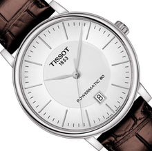 Laden Sie das Bild in den Galerie-Viewer, Tissot Carson Premium Powermatic80 | T122.407.16.031.00 | Herrenuhr | Swiss Made Automatik | 80h Gangreserve | Saphirglas | Lederband braun | Zifferblatt silber | NEU OVP mit Box &amp; Garantiekarte