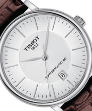 Laden Sie das Bild in den Galerie-Viewer, Tissot Carson Premium Powermatic80 | T122.407.16.031.00 | Herrenuhr | Swiss Made Automatik | 80h Gangreserve | Saphirglas | Lederband braun | Zifferblatt silber | NEU OVP mit Box &amp; Garantiekarte