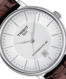 Tissot Carson Premium Powermatic80 | T122.407.16.031.00 | Herrenuhr | Swiss Made Automatik | 80h Gangreserve | Saphirglas | Lederband braun | Zifferblatt silber | NEU OVP mit Box & Garantiekarte