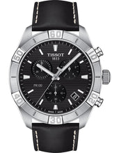 Laden Sie das Bild in den Galerie-Viewer, Tissot T-Classic PR 100 Sport Gent T101.617.16.051.00 Herrenuhr Chronograph Swiss Made Saphirglas Lederband schwarz NEU OVP. mit Box Papiere Anleitung Garantiekarte 2 Jahre Hersteller-Garantie