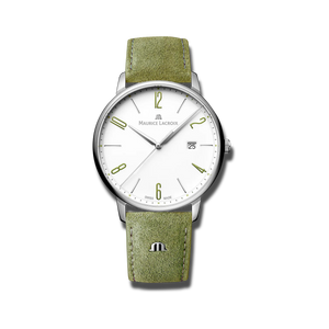 Maurice Lacroix Eliros Date GREEN Herren-Armbanduhr EL1118-SS001-120 Lederband grün Zifferblatt weiß/grün Saphirglas Swiss Made NEU OVP. mit Box Papiere 2 Jahre Hersteller-Garantie