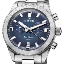 Laden Sie das Bild in den Galerie-Viewer, Edox Skydiver | 10116-3-BUIDN | Chronograph Herren Uhr Ø 40 mm | Edelstahl Saphirglas 300m Swiss Made | Limited + Lederband | NEU OVP Box Papiere 2 Jahre Garantie