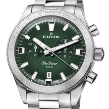 Laden Sie das Bild in den Galerie-Viewer, Edox Skydiver | 10116-3-VIDN | Chronograph 40 mm Green Dial | Edelstahl Saphirglas 300m Swiss Made | Limited 1000 + Lederband | NEU OVP Box Papiere 2 Jahre Garantie