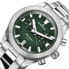 Laden Sie das Bild in den Galerie-Viewer, Edox Skydiver | 10116-3-VIDN | Chronograph 40 mm Green Dial | Edelstahl Saphirglas 300m Swiss Made | Limited 1000 + Lederband | NEU OVP Box Papiere 2 Jahre Garantie