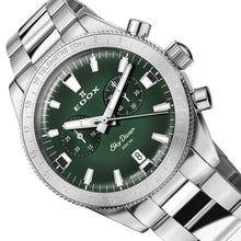 Laden Sie das Bild in den Galerie-Viewer, Edox Skydiver | 10116-3-VIDN | Chronograph 40 mm Green Dial | Edelstahl Saphirglas 300m Swiss Made | Limited 1000 + Lederband | NEU OVP Box Papiere 2 Jahre Garantie