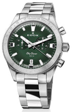 Laden Sie das Bild in den Galerie-Viewer, Edox Skydiver | 10116-3-VIDN | Chronograph 40 mm Green Dial | Edelstahl Saphirglas 300m Swiss Made | Limited 1000 + Lederband | NEU OVP Box Papiere 2 Jahre Garantie