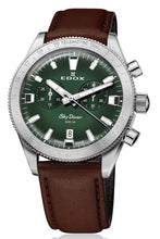 Laden Sie das Bild in den Galerie-Viewer, Edox Skydiver | 10116-3-VIDN | Chronograph 40 mm Green Dial | Edelstahl Saphirglas 300m Swiss Made | Limited 1000 + Lederband | NEU OVP Box Papiere 2 Jahre Garantie