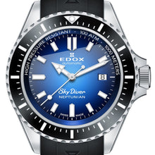 Laden Sie das Bild in den Galerie-Viewer, Edox Skydiver Neptunian | 80120-3NCA-BUIDN | Automatic 44 mm Blue Dial | Keramik Saphirglas 1000m Swiss Made | Profi-Taucheruhr Heliumventil | NEU OVP Full Set 2 Jahre Garantie