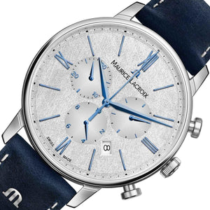 Maurice Lacroix Eliros Chronograph EL1098-SS001-114-1 | Herrenuhr | Swiss Made | Saphirglas | Stoppuhr | Lederband Blau | Zifferblatt Anthrazit Handgebürstet | NEU OVP | 2 Jahre Hersteller-Garantie