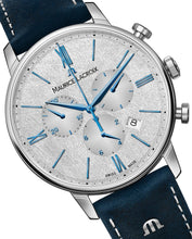 Laden Sie das Bild in den Galerie-Viewer, Maurice Lacroix Eliros Chronograph EL1098-SS001-114-1 | Herrenuhr | Swiss Made | Saphirglas | Stoppuhr | Lederband Blau | Zifferblatt Anthrazit Handgebürstet | NEU OVP | 2 Jahre Hersteller-Garantie