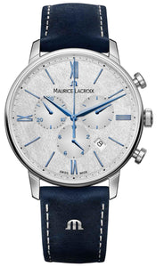 Maurice Lacroix Eliros Chronograph EL1098-SS001-114-1 | Herrenuhr | Swiss Made | Saphirglas | Stoppuhr | Lederband Blau | Zifferblatt Anthrazit Handgebürstet | NEU OVP | 2 Jahre Hersteller-Garantie