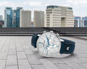Maurice Lacroix Eliros Chronograph EL1098-SS001-114-1 | Herrenuhr | Swiss Made | Saphirglas | Stoppuhr | Lederband Blau | Zifferblatt Anthrazit Handgebürstet | NEU OVP | 2 Jahre Hersteller-Garantie