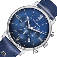 Laden Sie das Bild in den Galerie-Viewer, Maurice Lacroix Eliros Chronograph EL1098-SS001-410-4 | Herren-Armbanduhr Blau | Saphirglas Datumsanzeige Stoppuhr Lederband | Swiss Made | NEU OVP mit Box &amp; Papiere 2 Jahre Hersteller-Garantie