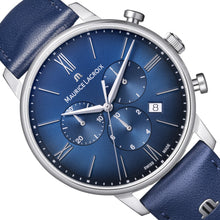 Laden Sie das Bild in den Galerie-Viewer, Maurice Lacroix Eliros Chronograph EL1098-SS001-410-4 | Herren-Armbanduhr Blau | Saphirglas Datumsanzeige Stoppuhr Lederband | Swiss Made | NEU OVP mit Box &amp; Papiere 2 Jahre Hersteller-Garantie