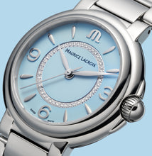 Laden Sie das Bild in den Galerie-Viewer, Maurice Lacroix Fiaba Colours Edition Diamonds FA1104-SS002-E20-1 | Damenuhr Ø 32 mm | Blaues Zifferblatt | 46 Diamanten | Swiss Made | NEU OVP | 2 Jahre Herstellergarantie