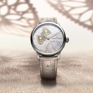 Maurice Lacroix Masterpiece Embrace Manufaktur | MP6068-SS001-160-1 | Damen-Armbanduhr | Automatik | Schweizer Kaliber | Saphirglas | Perlmutt-Zifferblatt mit Guillochierung | Lederband grau-silber | NEU OVP. mit Box & Garantiekarte