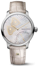 Laden Sie das Bild in den Galerie-Viewer, Maurice Lacroix Masterpiece Embrace Manufaktur | MP6068-SS001-160-1 | Damen-Armbanduhr | Automatik | Schweizer Kaliber | Saphirglas | Perlmutt-Zifferblatt mit Guillochierung | Lederband grau-silber | NEU OVP. mit Box &amp; Garantiekarte
