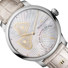 Laden Sie das Bild in den Galerie-Viewer, Maurice Lacroix Masterpiece Embrace Manufaktur | MP6068-SS001-160-1 | Damen-Armbanduhr | Automatik | Schweizer Kaliber | Saphirglas | Perlmutt-Zifferblatt mit Guillochierung | Lederband grau-silber | NEU OVP. mit Box &amp; Garantiekarte