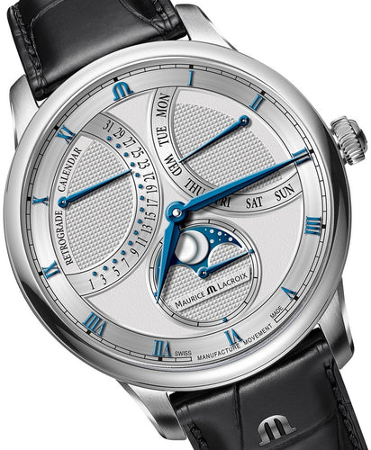 Maurice Lacroix Masterpiece Moonphase Rétrograde | MP6608-SS001-110-1 | Herrenuhr Automatik 43mm Edelstahl | Saphirglas Swiss Made | NEU OVP mit Box Papiere | 2 Jahre Hersteller-Garantie