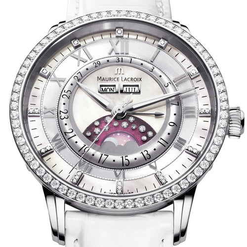 Maurice Lacroix Masterpiece Phases de Lune Diamonds MP6428-SD501-17E | Damen-Armbanduhr Automatik mit 74 + 35 echten Diamanten | NEU OVP mit Box & Papieren | 2 Jahre Garantie