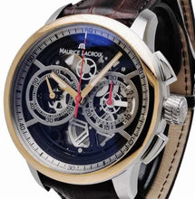 Laden Sie das Bild in den Galerie-Viewer, Maurice Lacroix Masterpiece Skeleton Chronograph MP6028-PS101-090-3 | Herren Automatik Uhr | Stahl-Roségold | Skeleton Dial | Lederband braun | Swiss Made | NEU OVP | 2 Jahre Hersteller-Garantie